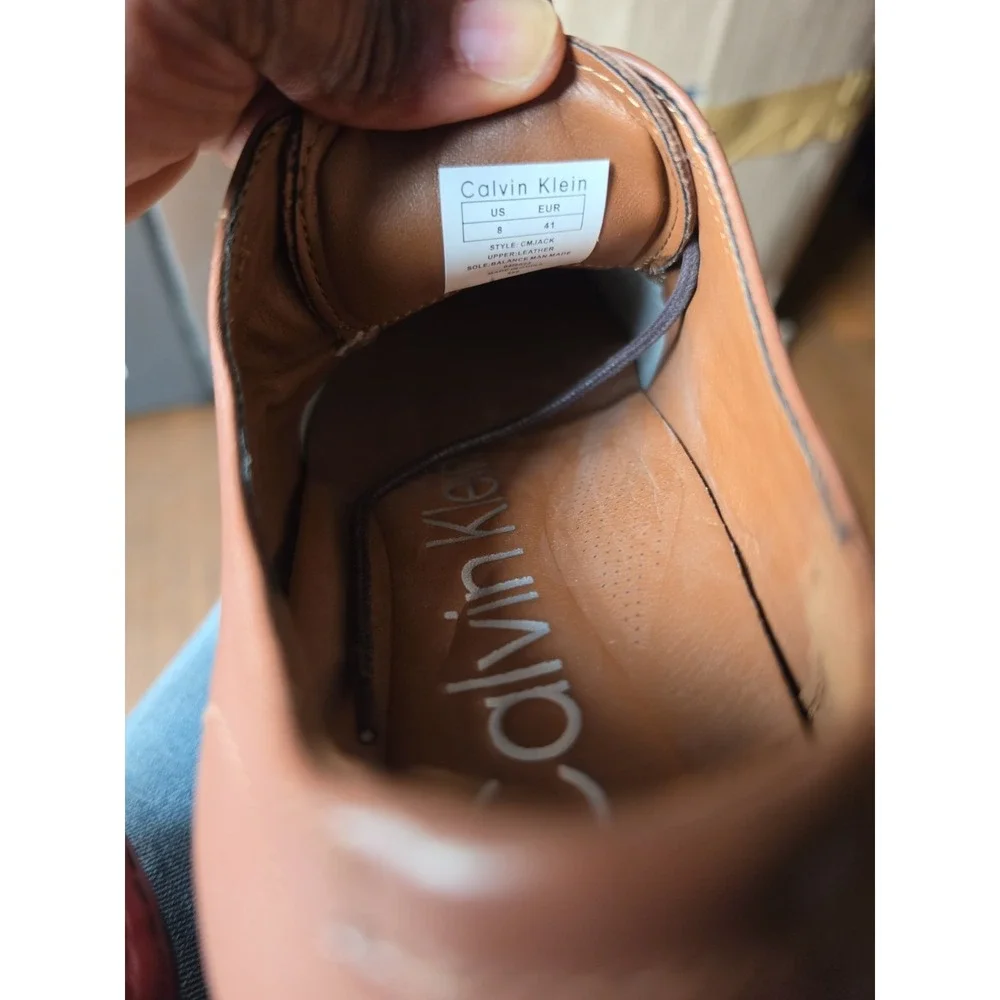 Men's Calvin Klein Carl Smooth Calf Leather Oxford Shoes Brown/Tan Size 8